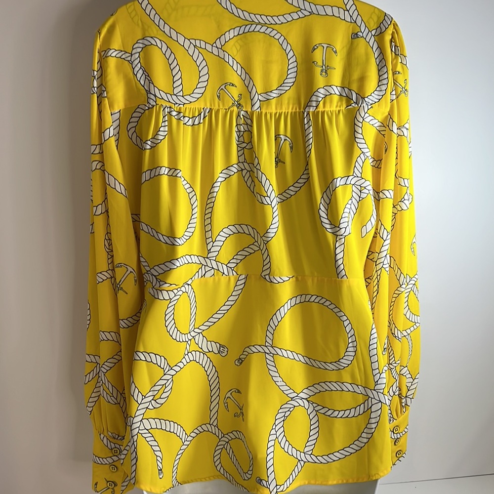Women’s Cabi drop waist pendulum blouse bright yellow nautical print SZ M - Picture 8 of 12